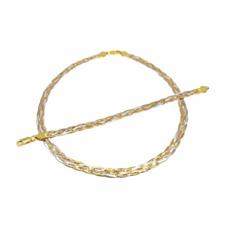 Silver 4 strand braided flat chain with bracelet /3 colours/