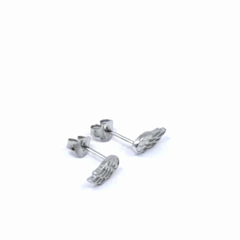 Angel wing stud earrings in hallmarked, rhodium-plated 925 sterling silver – side view – DRESCHER Jewellery®