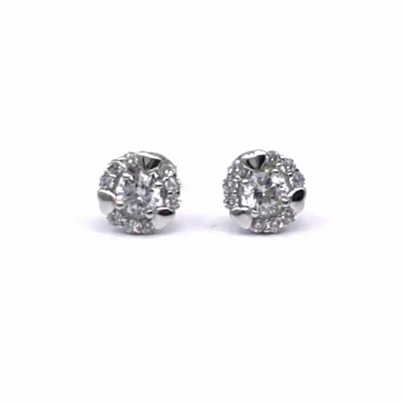Silver white cubic zirconia stone heart earrings