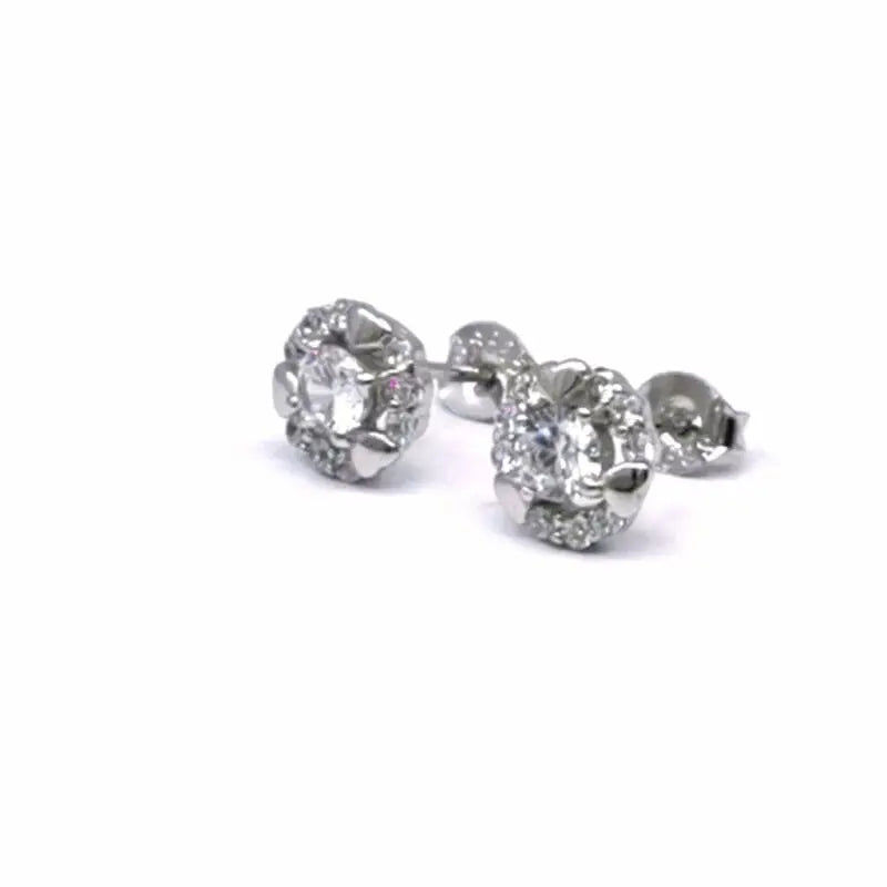 Silver white cubic zirconia stone heart earrings