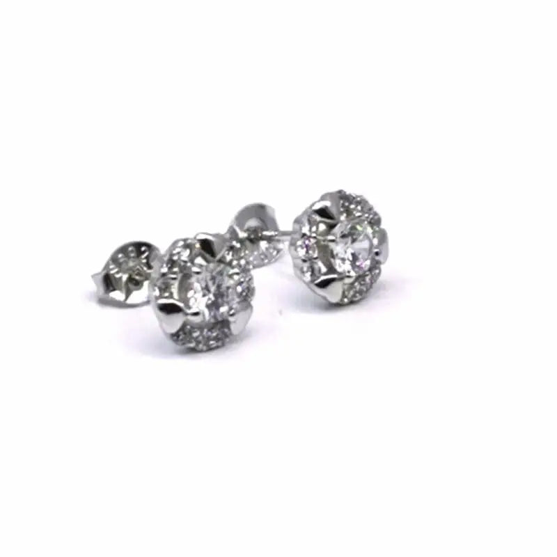 Silver white cubic zirconia stone heart earrings