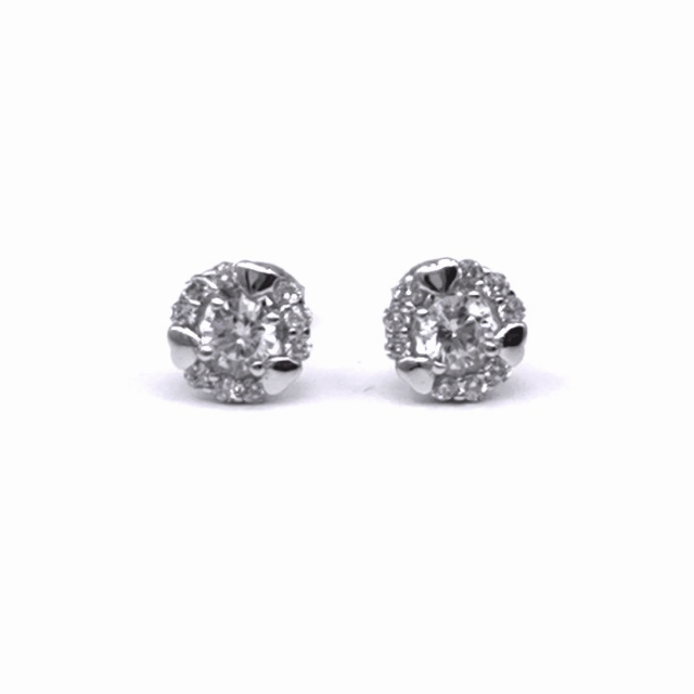 Silver white cubic zirconia stone heart earrings