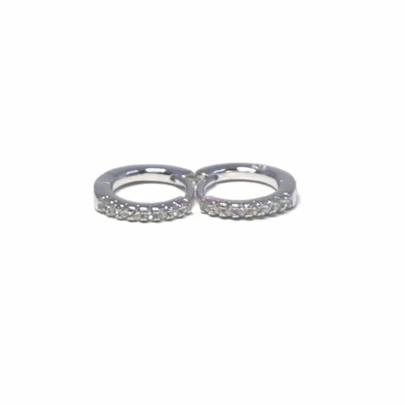 Silver white single row stone small hoop earrings