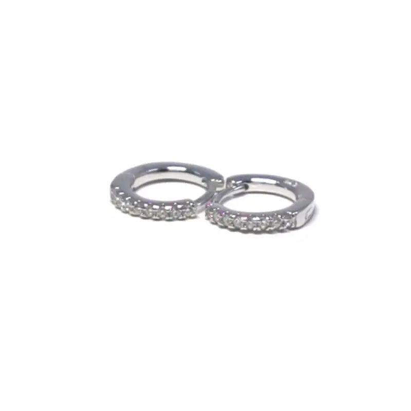 Silver white single row stone small hoop earrings