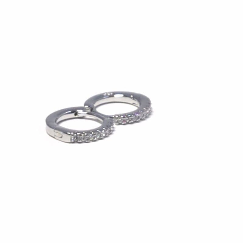 Single-row white stone small hoop earrings in hallmarked, rhodium-plated 925 sterling silver – side view – DRESCHER Jewellery®