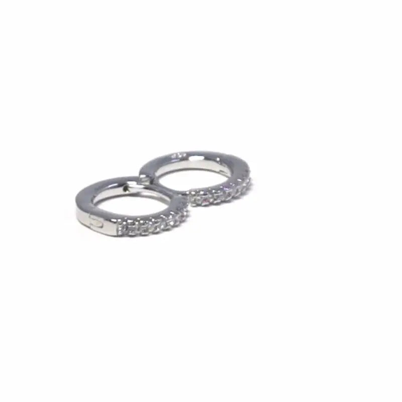 Silver white single row stone small hoop earrings