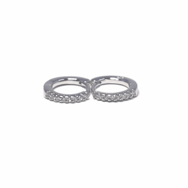 Silver white single row stone small hoop earrings