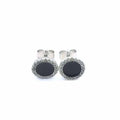 Silver white and black stone stud earrings