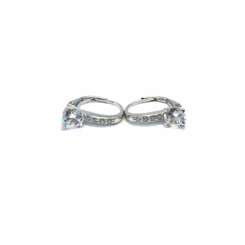 White four-claw stone leverback earrings in hallmarked, rhodium-plated 925 sterling silver – front and side views – DRESCHER Jewellery®