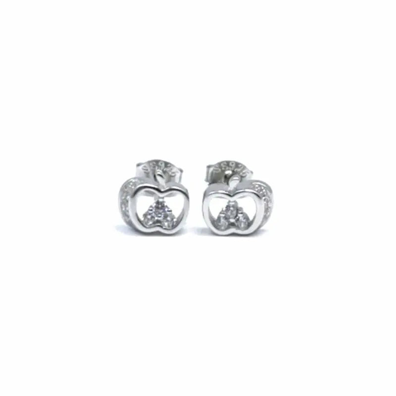 white stone apple earrings in hallmarked, rhodium-plated 925 sterling silver – front view – DRESCHER Jewellery®