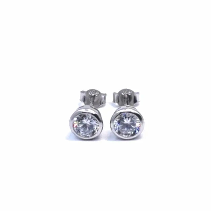 Silver white stone button earrings