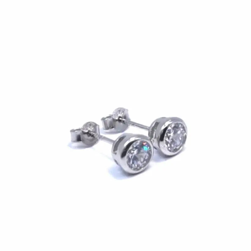 Silver white stone button earrings