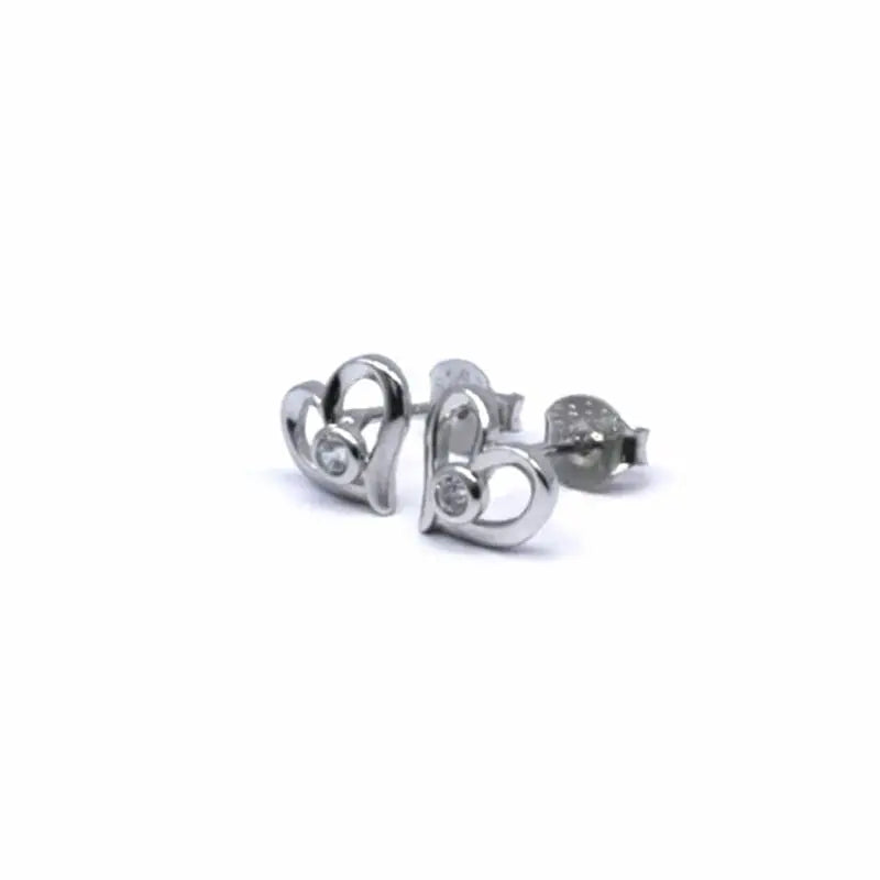 Silver white stone button heart contour earrings