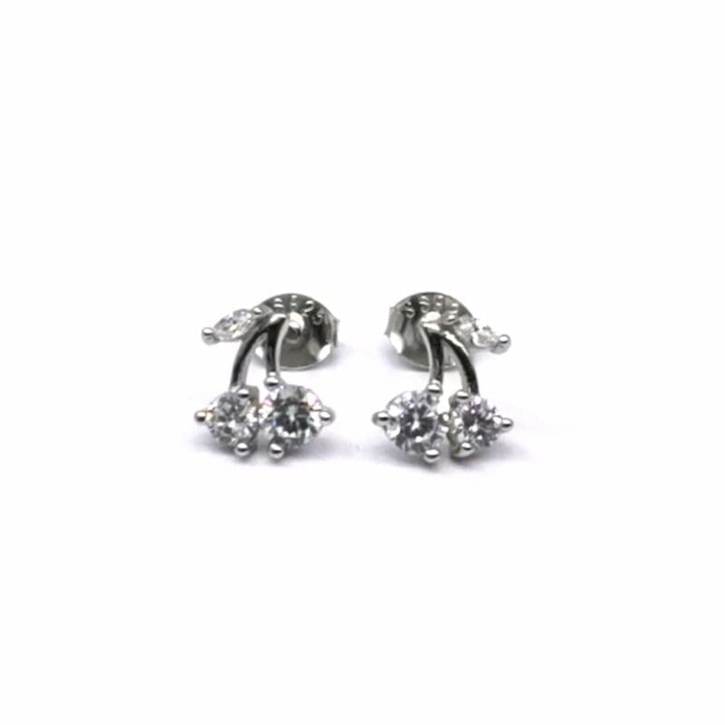 white stone cherry earrings in hallmarked, rhodium-plated 925 sterling silver – alternate front view – DRESCHER Jewellery®
