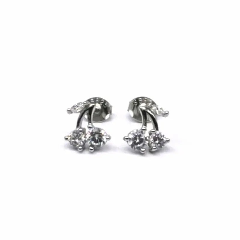 white stone cherry earrings in hallmarked, rhodium-plated 925 sterling silver – front view – DRESCHER Jewellery®