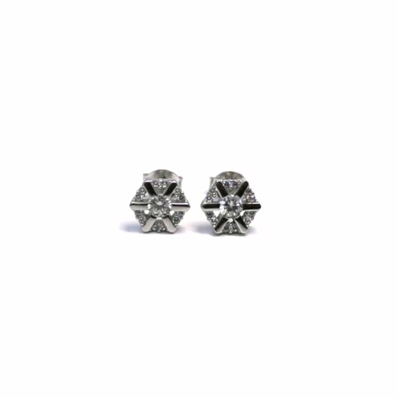 White stone star stud earrings in hallmarked, rhodium-plated 925 sterling silver – front view – DRESCHER Jewellery®