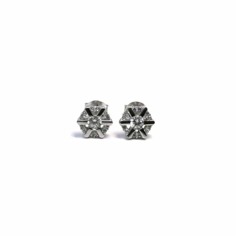 Silver white stone star earrings