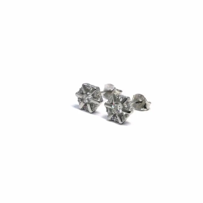 Silver white stone star earrings