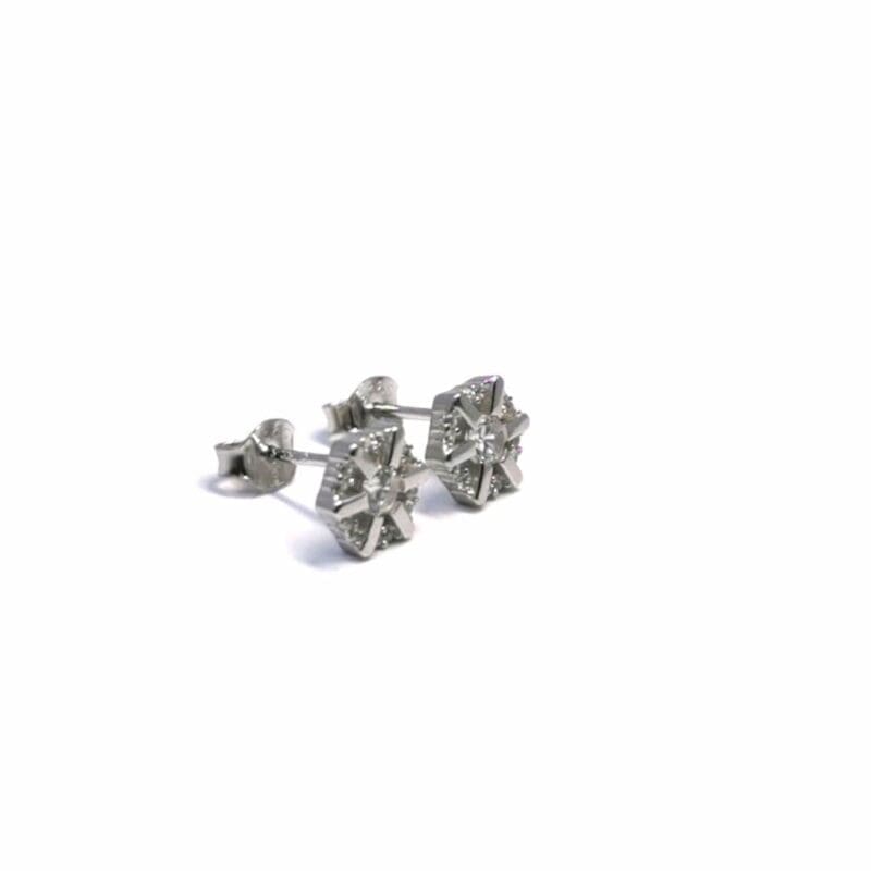 White stone star stud earrings in hallmarked, rhodium-plated 925 sterling silver – back view – DRESCHER Jewellery®