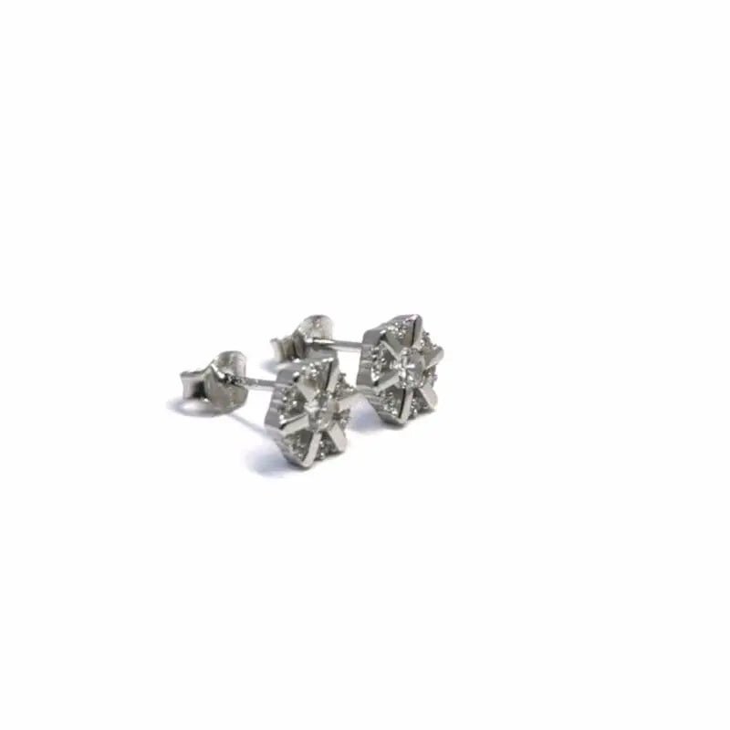 Silver white stone star earrings