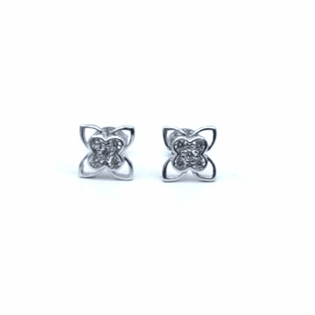 Silver white stone flower earrings