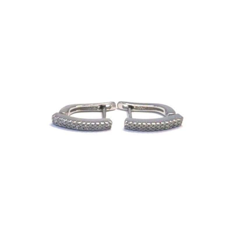 Double-row white stone French clasp earrings in hallmarked, rhodium-plated 925 sterling silver – front view – DRESCHER Jewellery®