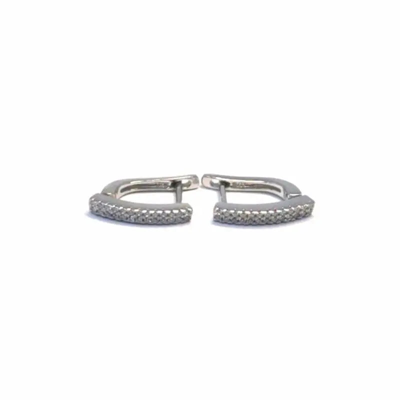 Double-row white stone French clasp earrings in hallmarked, rhodium-plated 925 sterling silver – front view – DRESCHER Jewellery®