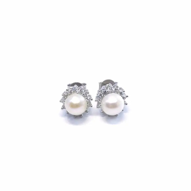 Silver white stone pearl earrings