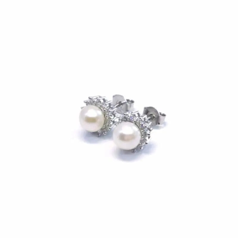 Silver white stone pearl earrings