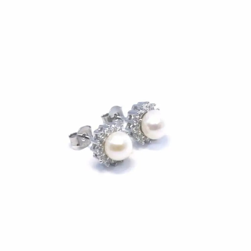 Silver white stone pearl earrings