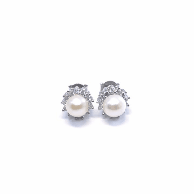 Silver white stone pearl earrings