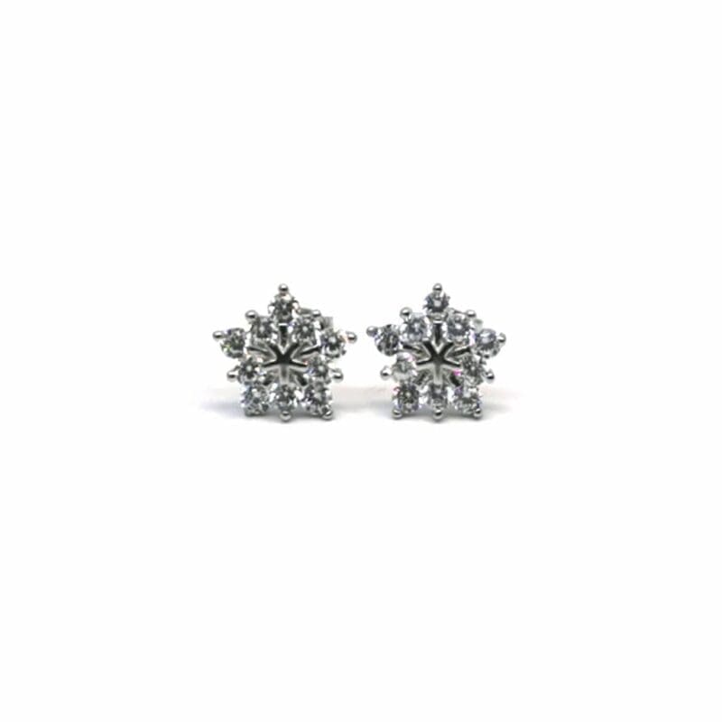 White stone snowflake stud earrings in hallmarked, rhodium-plated 925 sterling silver – front view – DRESCHER Jewellery®