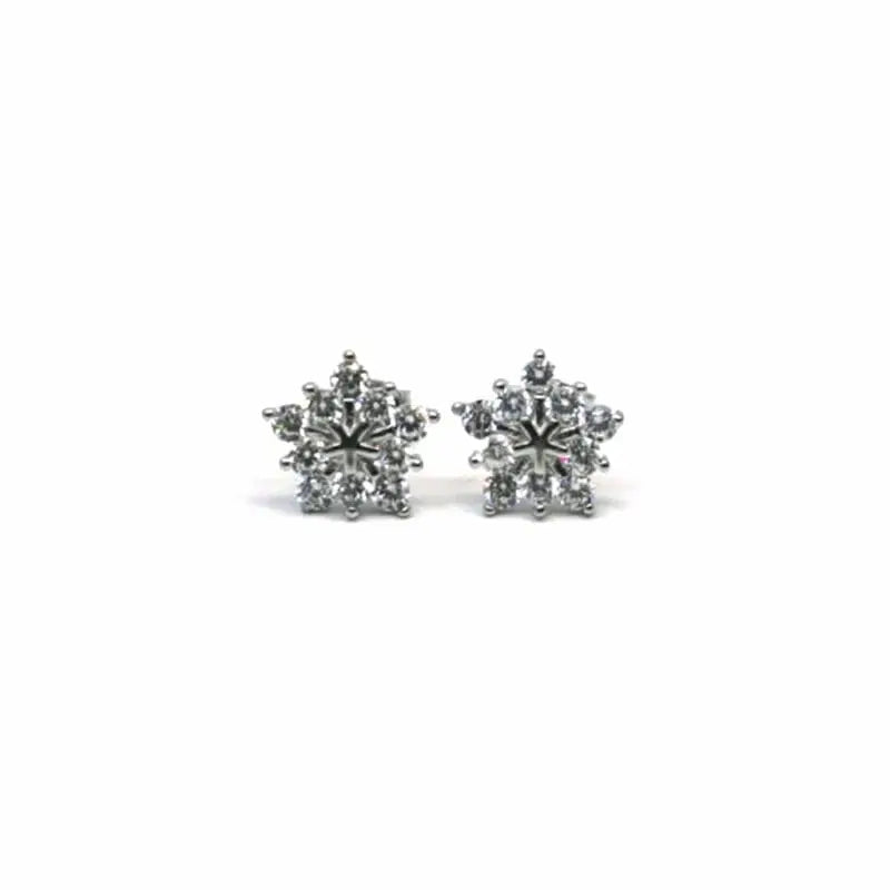 Silver white stone snowflake earrings