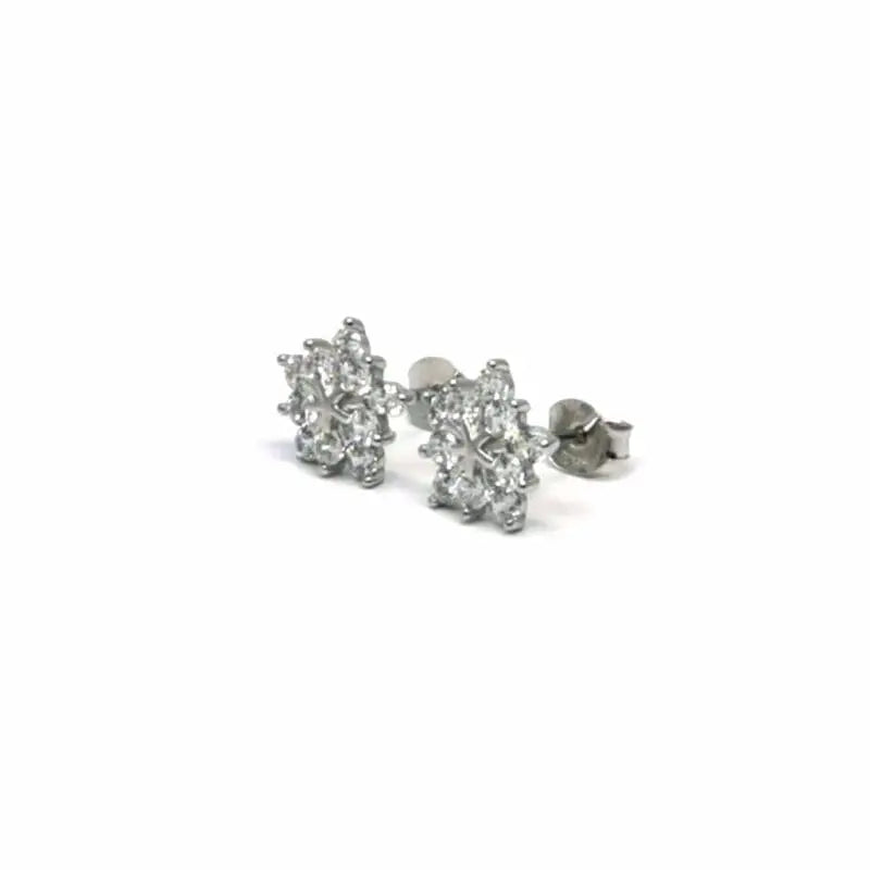 Silver white stone snowflake earrings