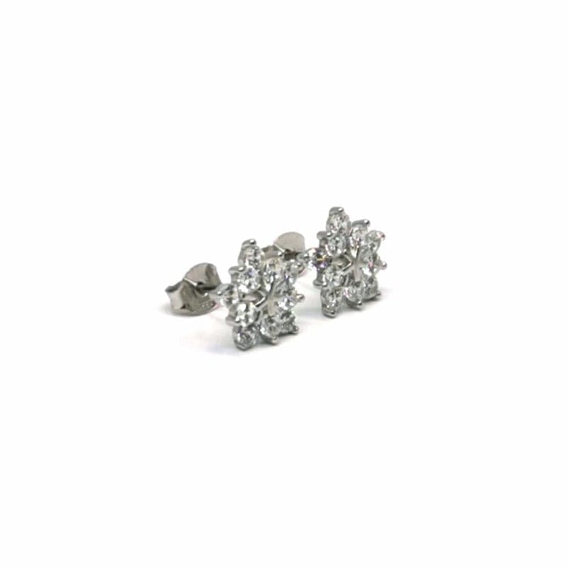 White stone snowflake stud earrings in hallmarked, rhodium-plated 925 sterling silver – back view – DRESCHER Jewellery®