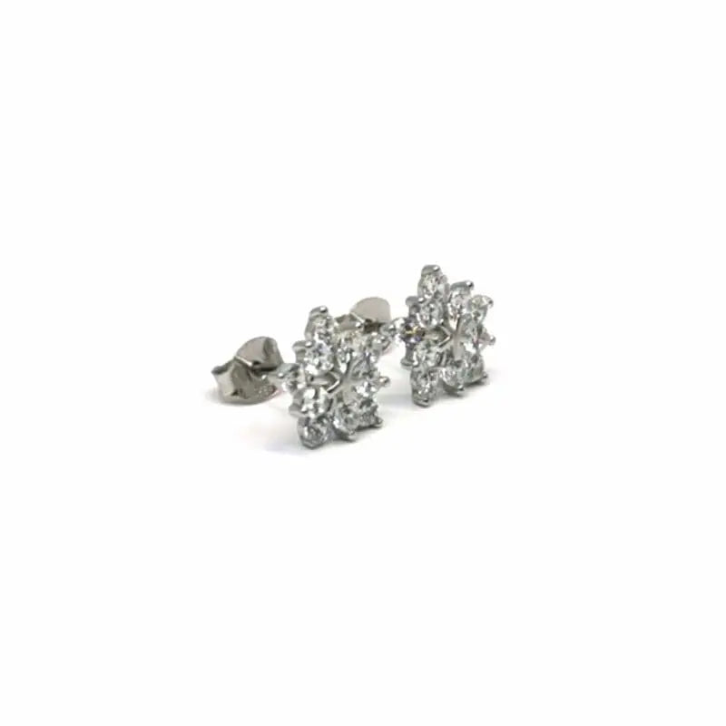 Silver white stone snowflake earrings