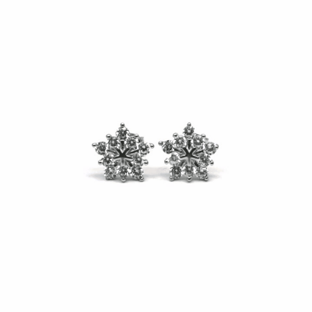 Silver white stone snowflake earrings