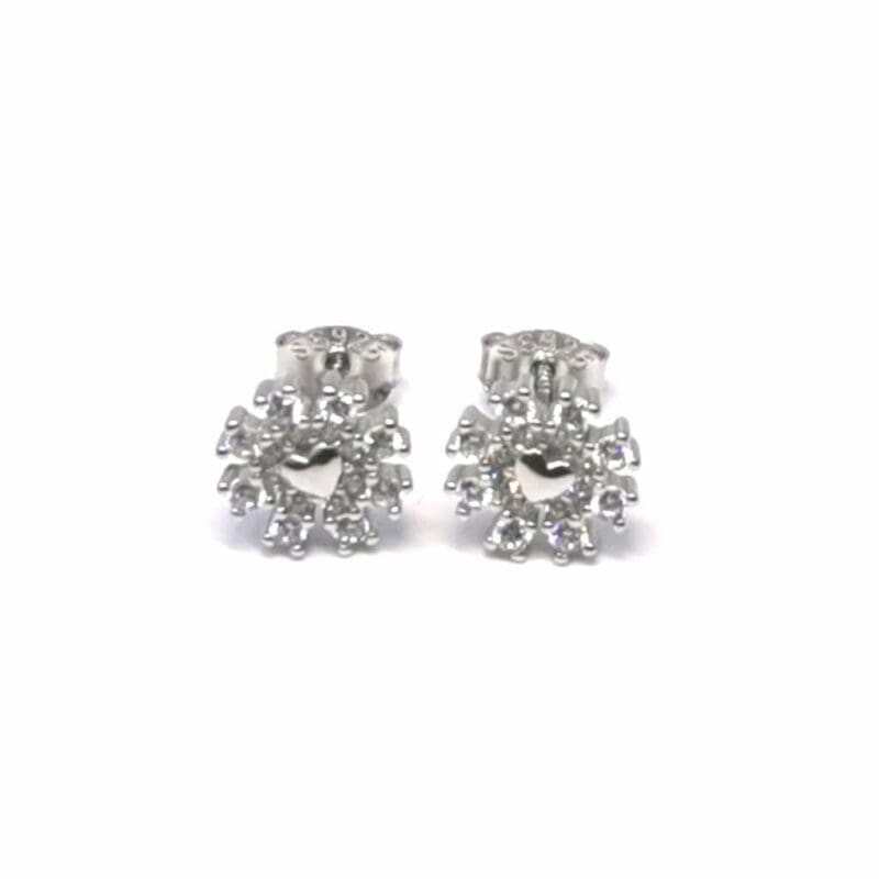 White stone snowflake stud earrings in hallmarked, rhodium-plated 925 sterling silver – front view – DRESCHER Jewellery®
