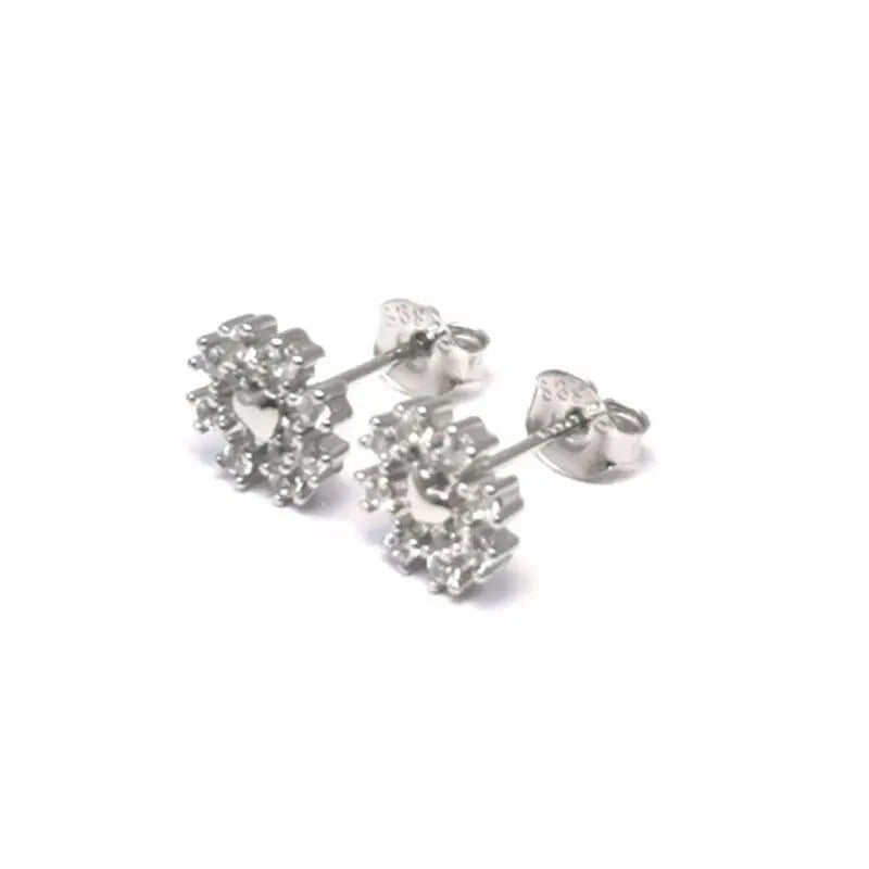 Silver white stone snowflake earrings