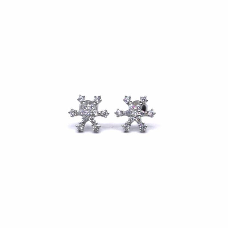 White stone snowflake stud earrings in hallmarked, rhodium-plated 925 sterling silver – front view – DRESCHER Jewellery®