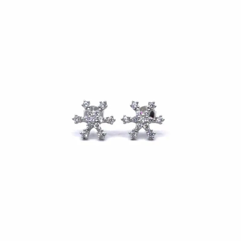 Silver white stone snowflake earrings