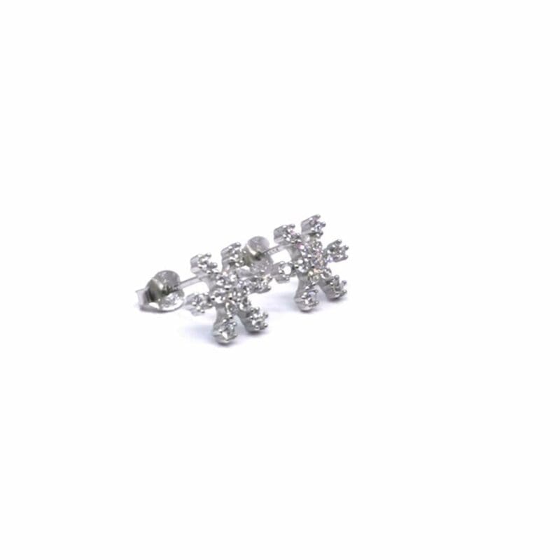 White stone snowflake stud earrings in hallmarked, rhodium-plated 925 sterling silver – back view – DRESCHER Jewellery®