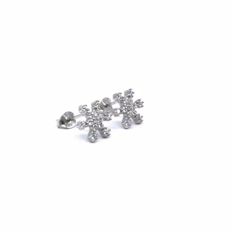 Silver white stone snowflake earrings
