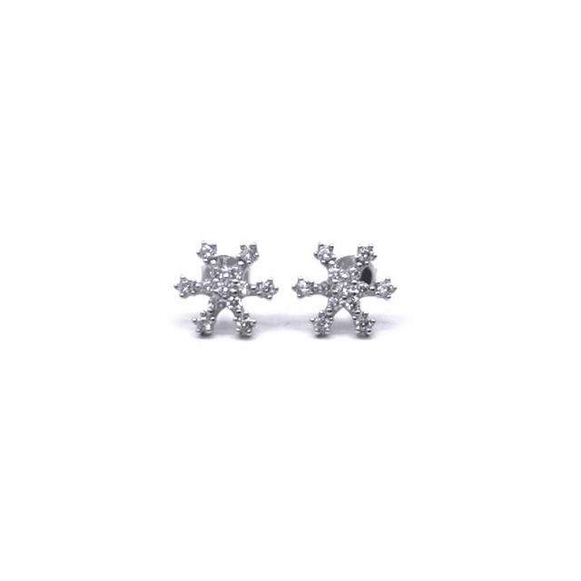 Silver white stone snowflake earrings