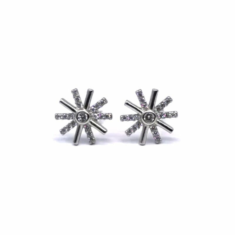 White stone snowflake stud earrings in hallmarked, rhodium-plated 925 sterling silver – front view – DRESCHER Jewellery®