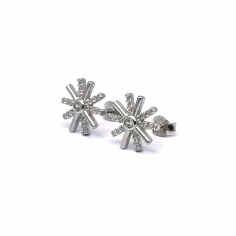 Silver white stone snowflake earrings
