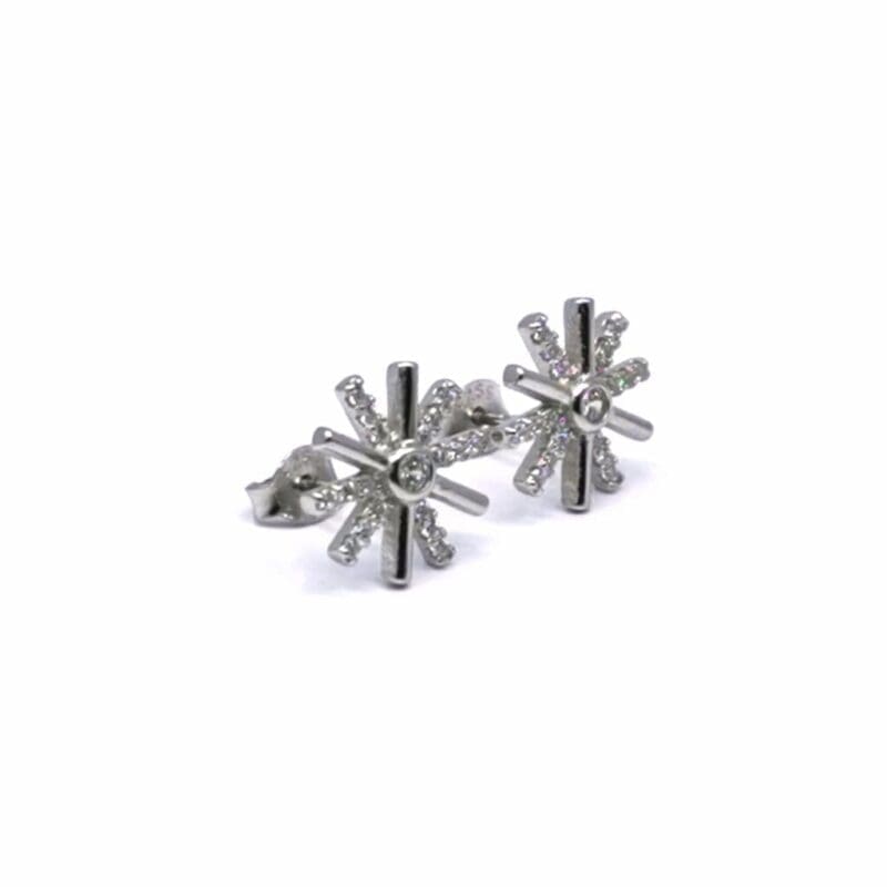 White stone snowflake stud earrings in hallmarked, rhodium-plated 925 sterling silver – back view – DRESCHER Jewellery®