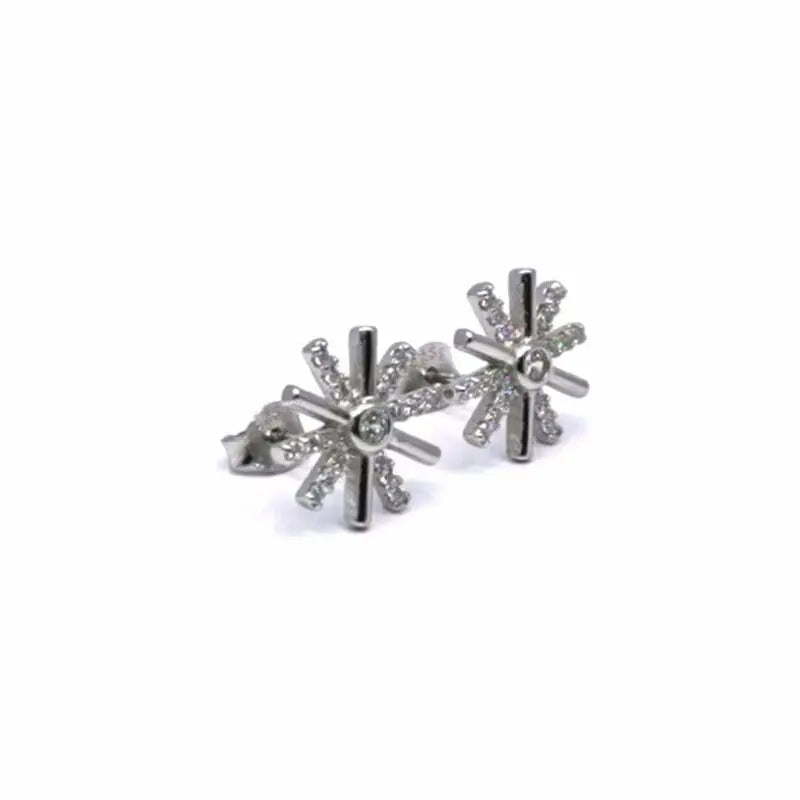 Silver white stone snowflake earrings