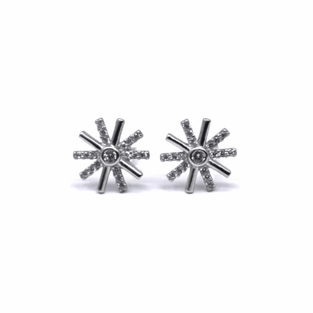 Silver white stone snowflake earrings