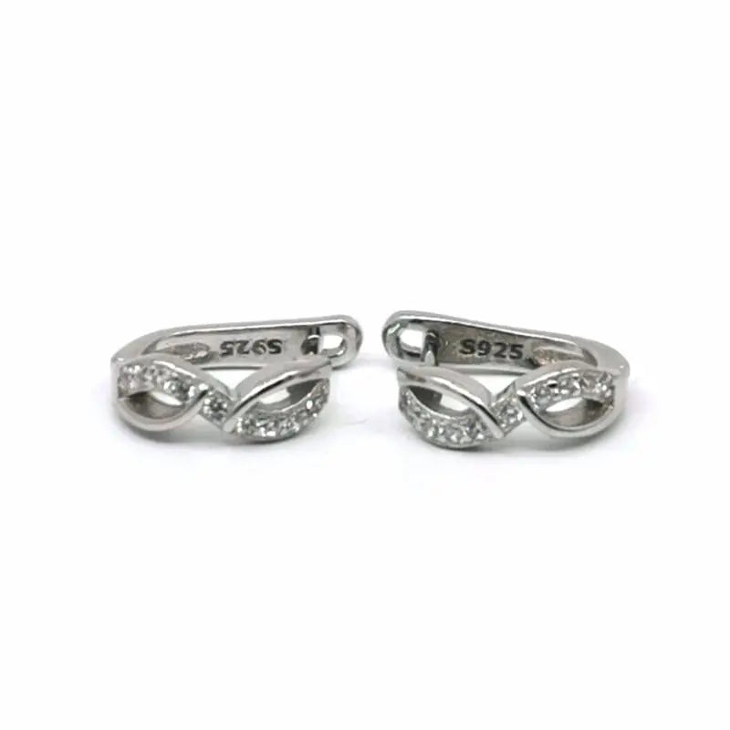 Silver white stone wavy earrings